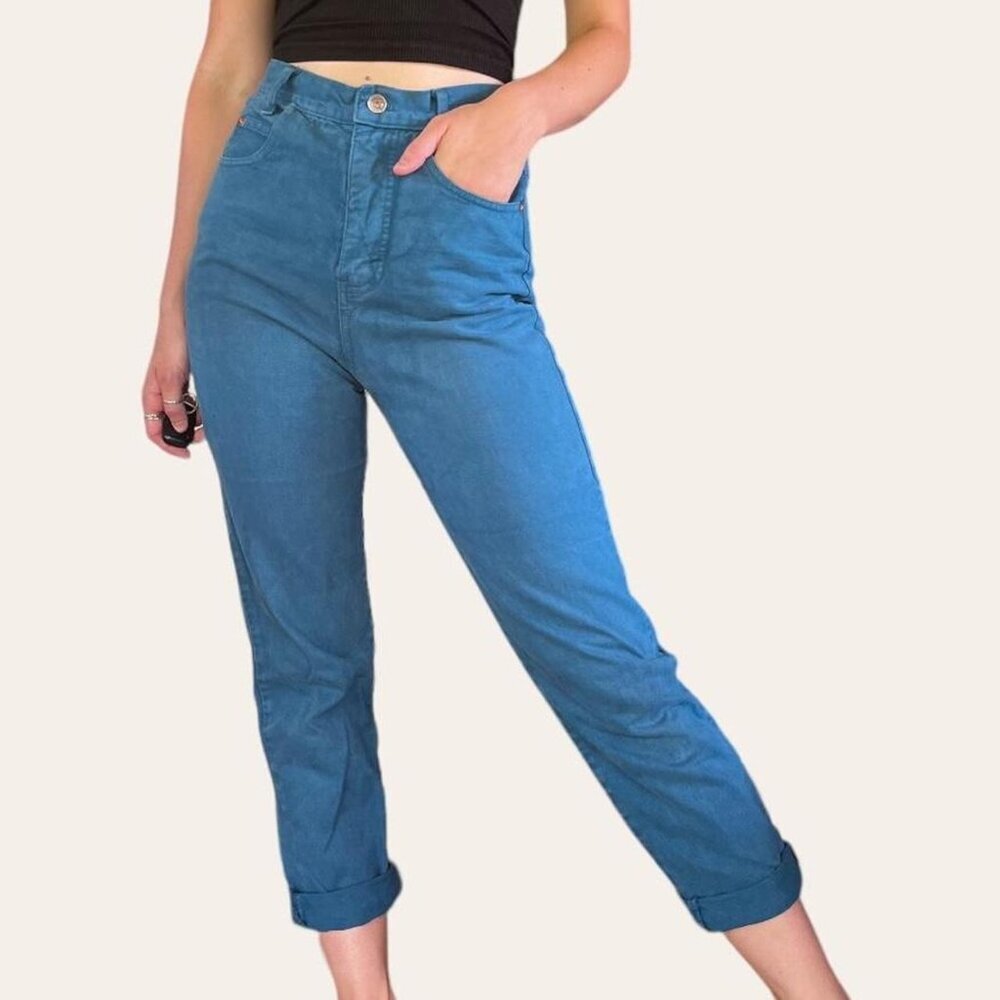 80s/90s vintage teal high waisted mom jeans MIchael G. 24/25/26